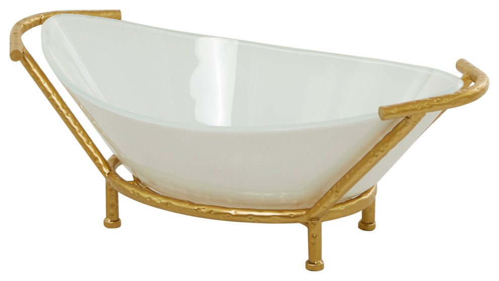 Modern White Glass Serving Bowl 562618 Contemporary Decorative