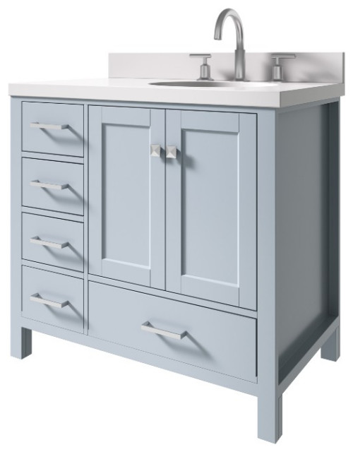 Cambridge Grey 37" Oval Sink Vanity With White Quartz Top Transitional Bathroom Vanities And