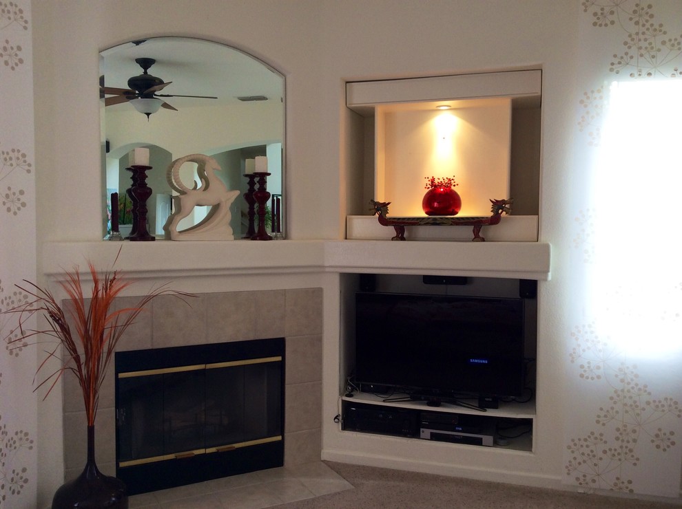 Fireplace next to tv niche