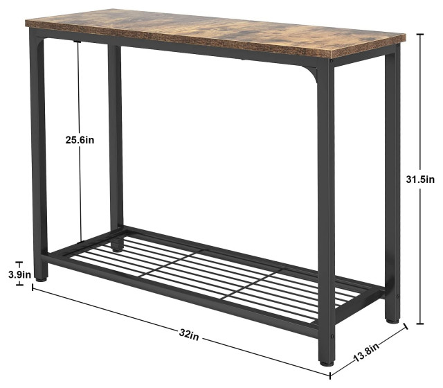 Small Console Table/Sofa Table with Mesh Shelves, 32 Inch, Rustic Brown ...