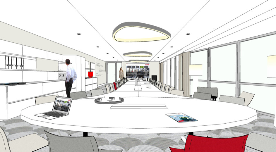 Remondis Konferenzraum Office Büro Planung Umplanung Modernisierung Interior Design NRW Krefeld Köln Architektur Innenarchitektur Gestaltung 3D Akustik Beleuchtung Großraumbüro Besprechung