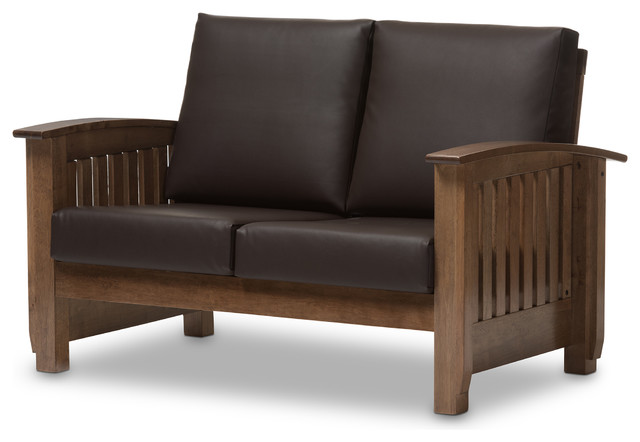 Walnut Brown Wood And Dark Faux Leather 1 Seater Lounge Chair Walnut Brown Wood And Dark Faux Leather 1 Seater Lounge Chair Craftsman Loveseats By Chimney