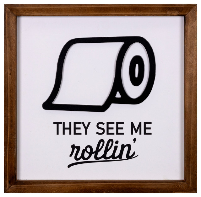 Stratton Home Decor They See Me Rollin' Bathroom Wall Art, 12.00x0