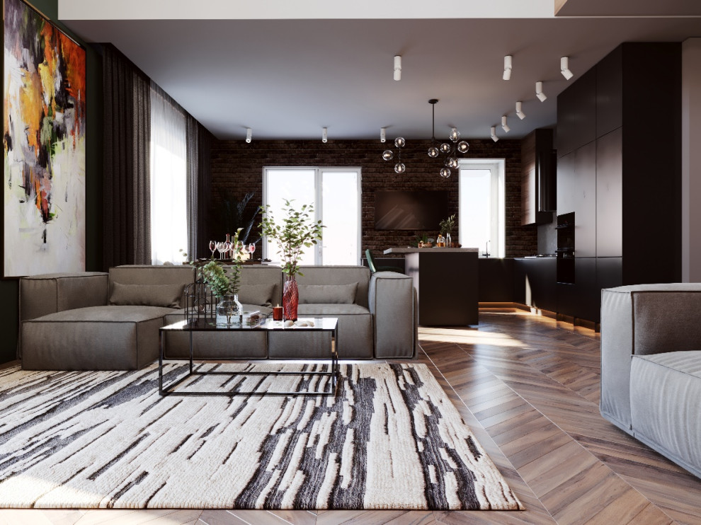 Дизайн кухни-гостиной 55 кв.м