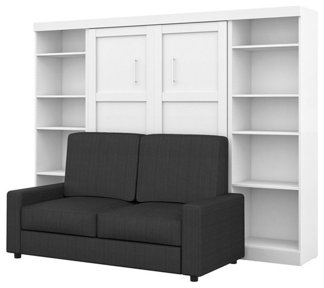 Bestar Pur 4 Piece Queen Wall Bed Set in White and Gray Transitional