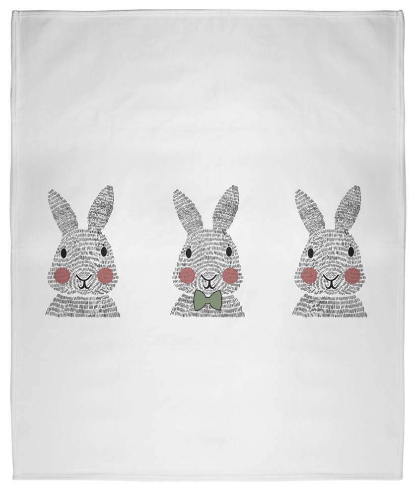 60 x 80 in Easter Bunny Triplets Throw Blanket, Laurel Tree Green