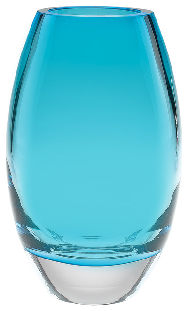 Aqua Blue European Mouth Blown Crystal Radiant 9 Vase