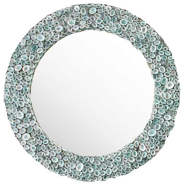 Round Mirror Blue Limpet Beach Style, Blue Round Mirror