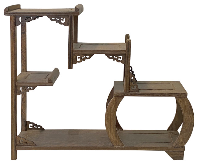 Gray Brown Wood Tower Shape Table Top Curio Display Easel Stand Hws2906