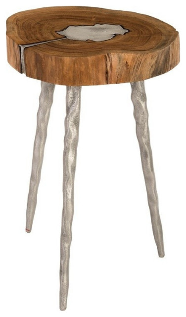 Molten Side Table, Large, Poured Aluminum In Wood - Midcentury - Side