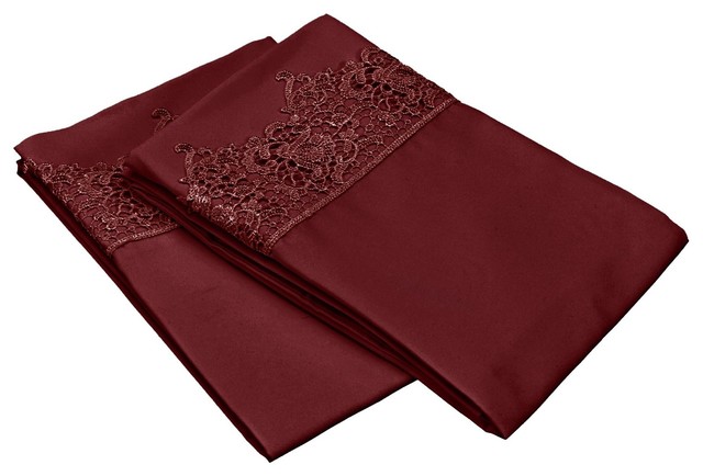 Executive Regal Lace Embroidery Pillowcase Set, Standard, Burgundy