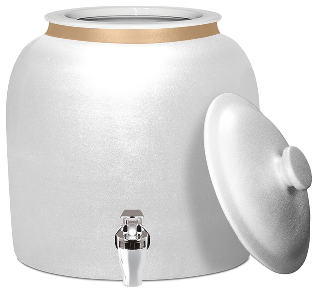 Brio Porcelain Water Dispenser Crock with Faucet, Polished White