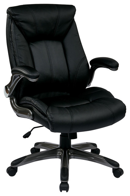 Office Star Faux Leather Mid Back Managers Chair With Padded Flip Arms