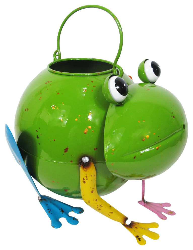 Colorful Enameled Metal Watering Can, Frog
