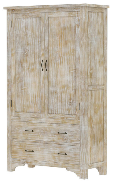 Gothic Rustic Mango Wood Large White Armoire Wardrobe With Drawers