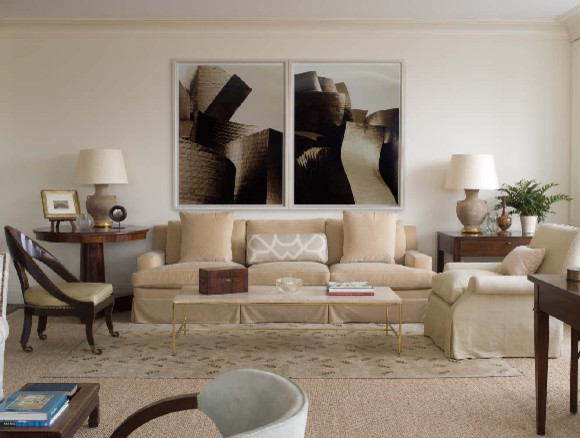 Example of a trendy living room design in Charleston