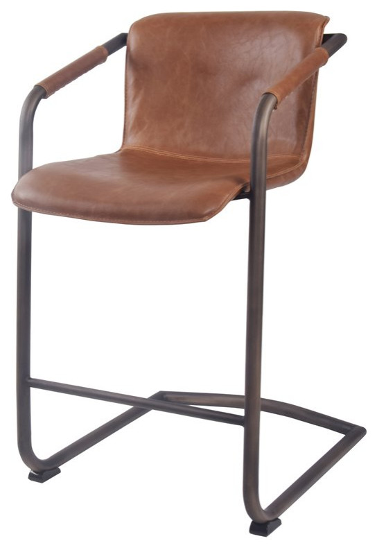 New Pacific Direct Indy 25" PU Leather Counter Stool in Brown (Set of 2)