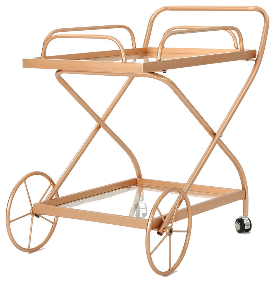 GDF Studio Patty Traditional Iron and Glass Bar Cart, Rose Gold