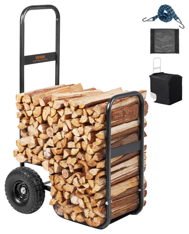 VEVOR Firewood Log Cart Wood Mover Hauler 250 lbs Capacity on PU Wheels ...