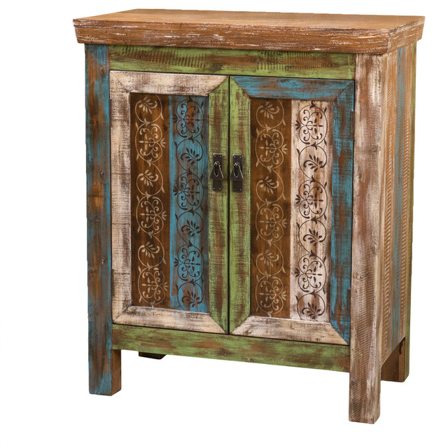 Leo Antique Dark Green Wood 2 Door Cabinet Eclectic Accent Leo Antique Dark Green Wood 2 Door Cabinet