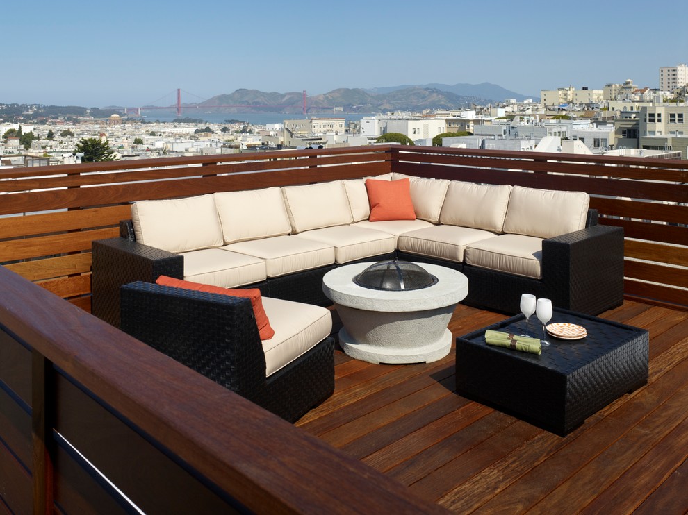 Design ideas for a contemporary rooftop and rooftop deck in San Francisco with a fire feature.