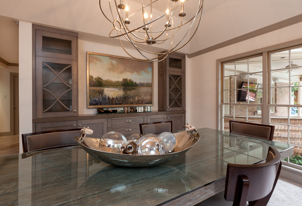 Inspiration for a large transitional limestone floor kitchen/dining room combo remodel in Houston with white walls and no fireplace