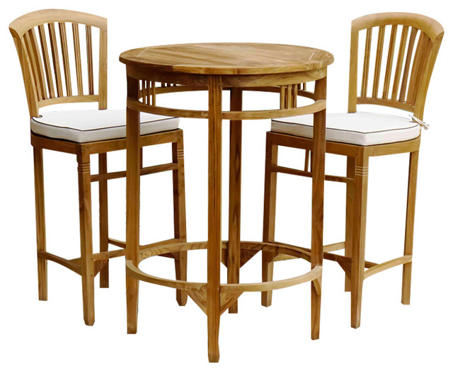 3 Piece Teak Wood Armless Orleans Bar Table Chair Set With