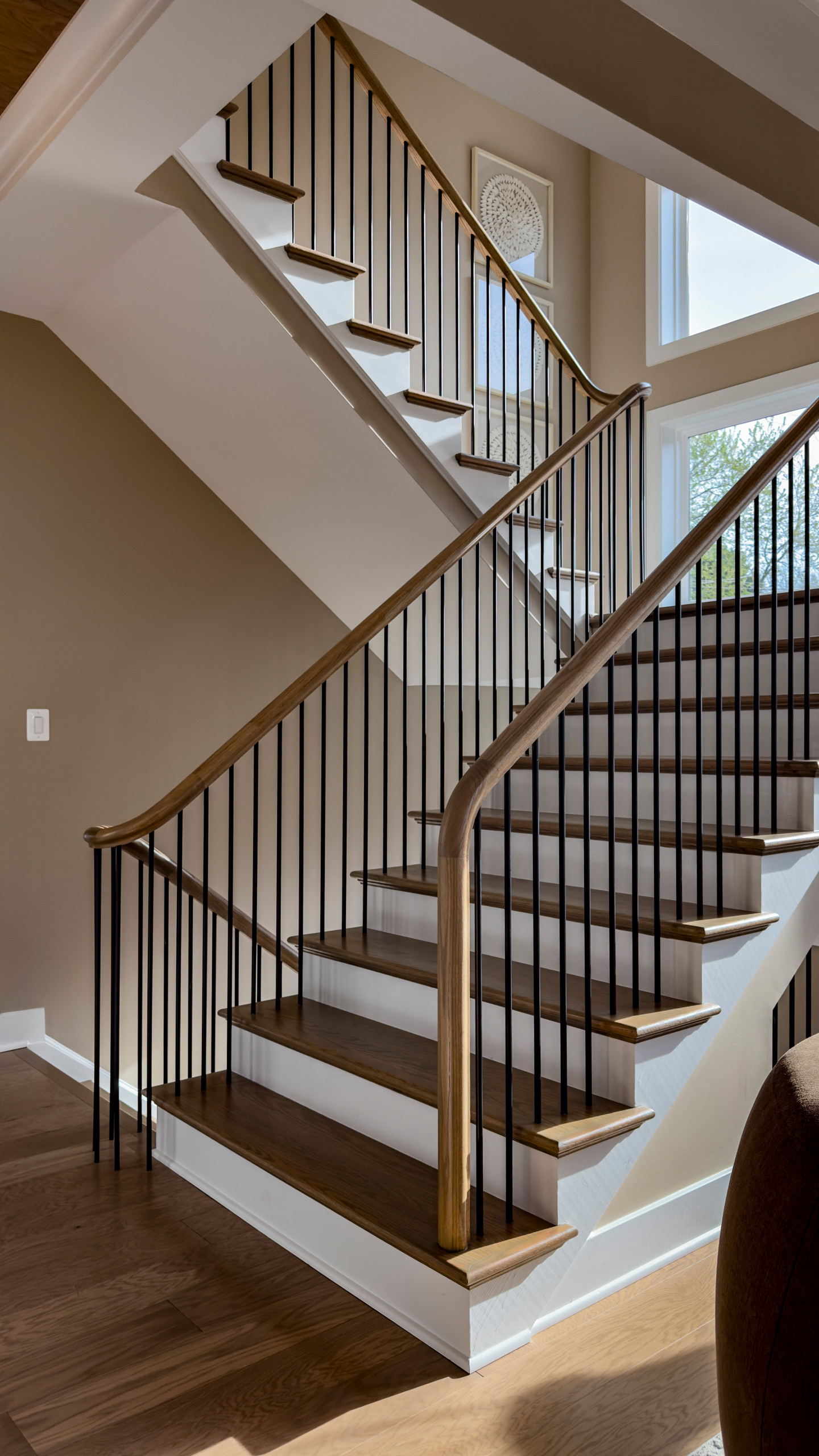 Project #153 | Sophisticated Red Oak Stair with Metal Balusters