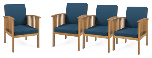 GDF Studio Ray Acacia Outdoor Acacia Wood Club Chairs, Set of 4, Brown Patina Finish/Dark Teal
