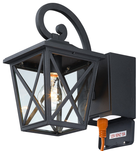 11.7" W 1Light Black Outdoor Wall Sconce Light With BuiltIn GFCI