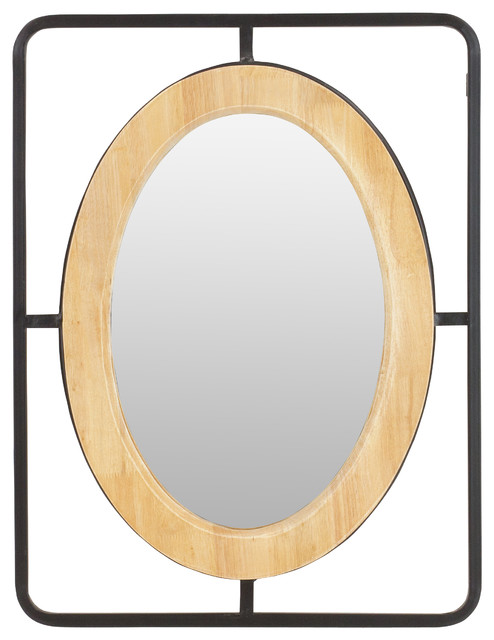 Vergil Wood And Metal Wall Mirror Mirrors By Buildcom Houzz - Lily Geometric Circles Decorative Rectangular Wall Mirror