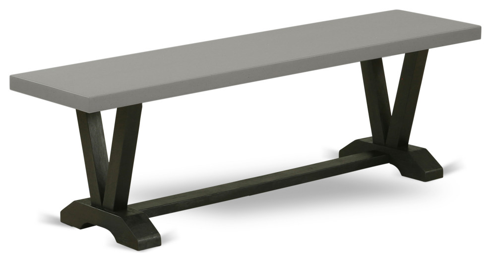 V-Style 15X60, Dining Bench With Wirebrushed Black Leg And Cement Top Finish