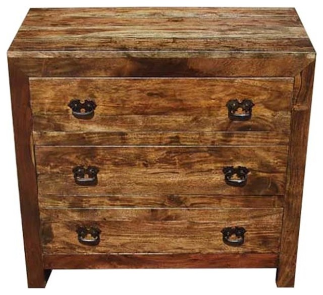 Appalachian Rustic Solid Wood Small Dresser Chest With 3 Drawers