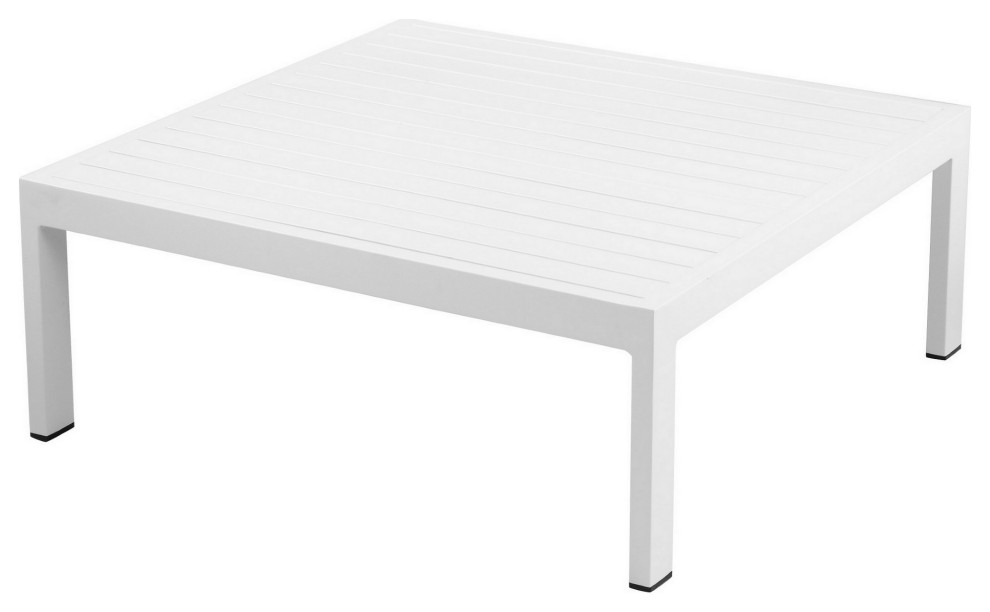 Benzara BM287725 Outdoor Coffee Table White Aluminum Frame, Rectangular Design