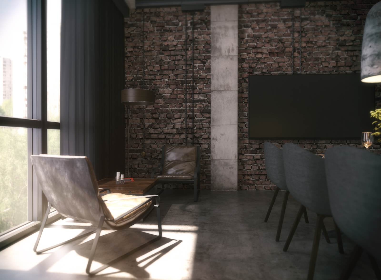 Легкий индустриальный лофт интерьер в «трешке».