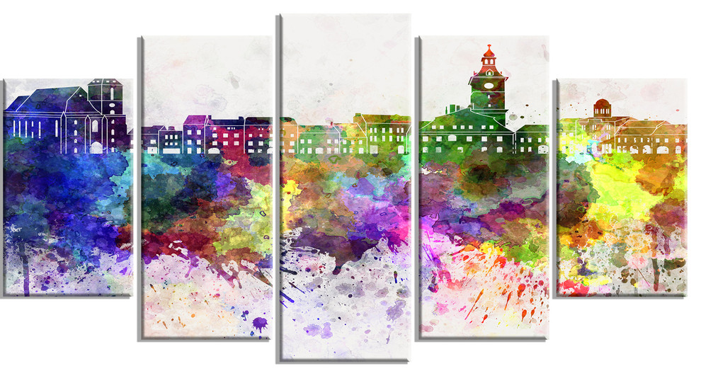 "Brasov Skyline" Cityscape Glossy Metal Wall Art, 60"x32", 5 Panels