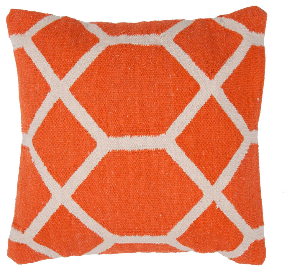 Orange/Ivory color cotton granada pillow poly fill pillow 18"x18"
