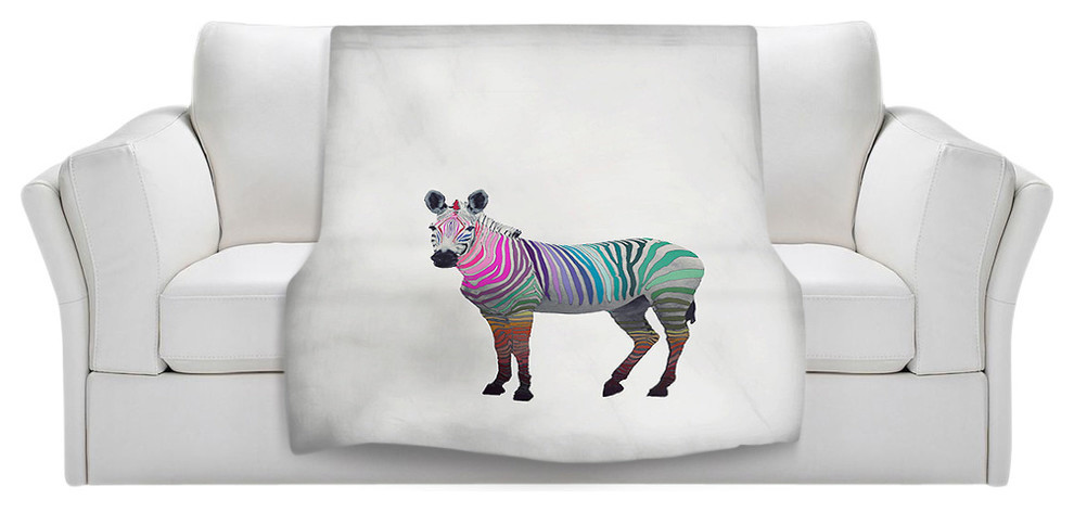 DiaNoche Throw Blankets - Rainbow Zebra White