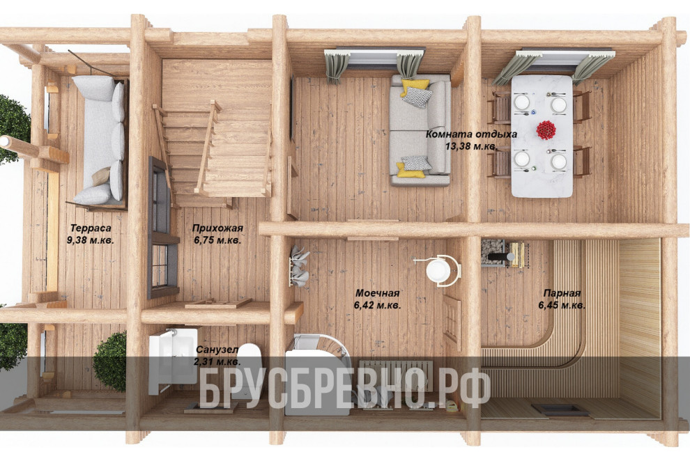 Проект 563 Баня 6х10 бревно 200