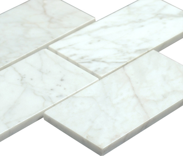3 X6 Bianco Carrara Polished Marble Subway Tiles Set Of 8