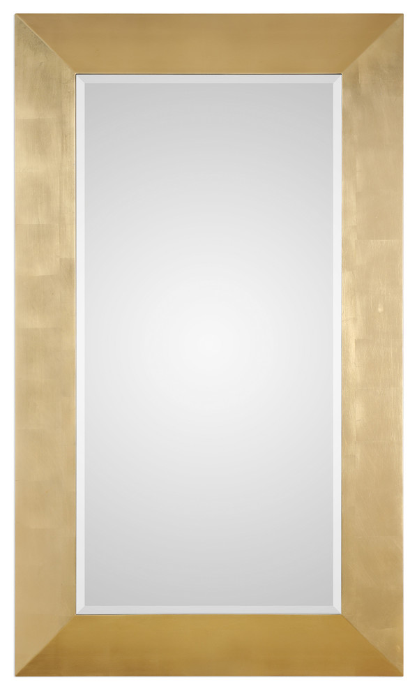 Oversize Classic Gold Metallic Wall Mirror, Wood Floor Leaner Full