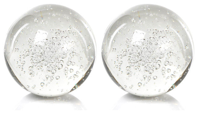 4" Crystal Decorative Ball, Bubbles Design, Set of 2