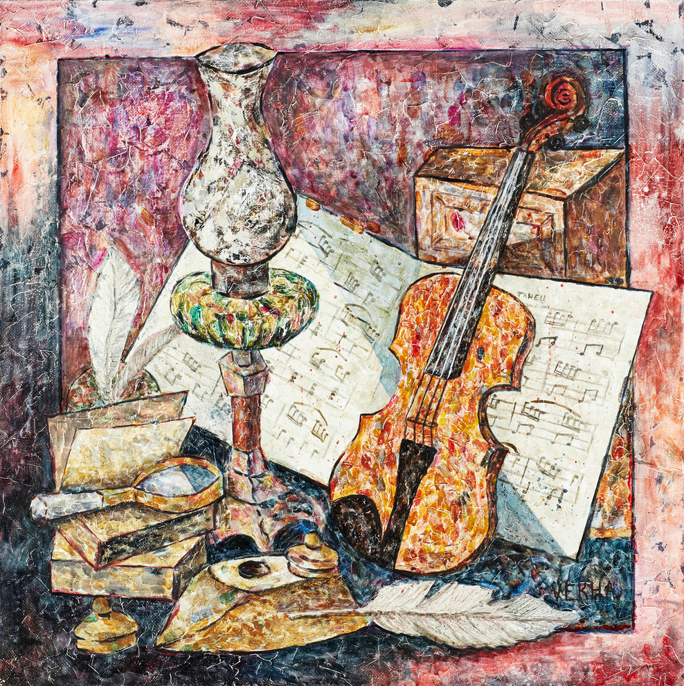"Натюрморт со скрипкой 2", х/м, 60х60, 2009, 50 000 руб.)