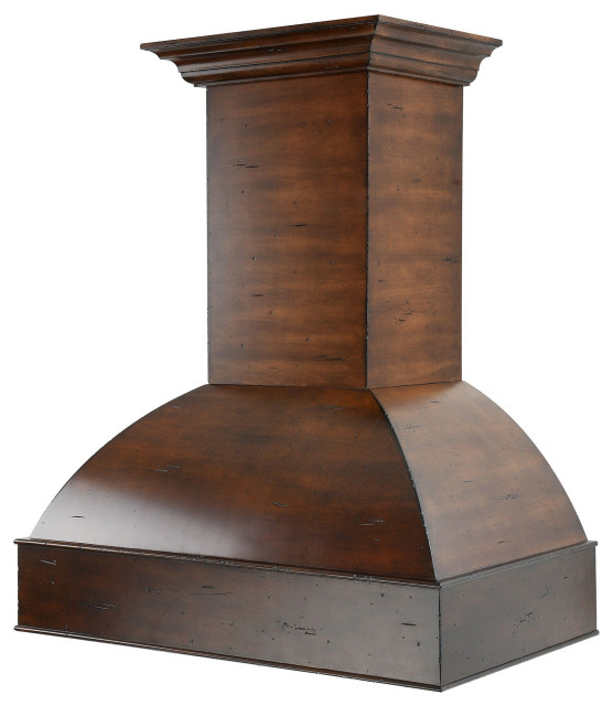 30" Wooden Wall Mount Range Hood, Walnut and Hamilton, Includes Remote Motor Transitional
