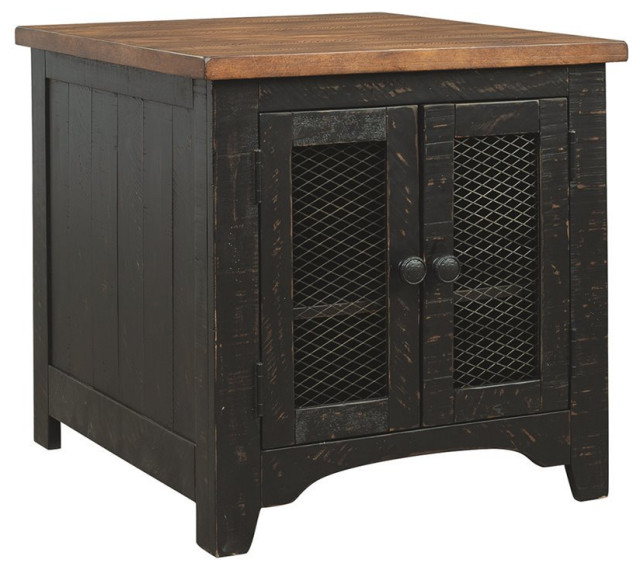 Ashley Furniture Valebeck 24" Storage End Table in Vintage Black Farmhouse Side Tables And