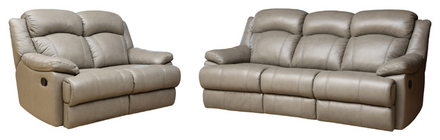 Clarence 2 Piece Reclining Sofa And Loveseat Set Gray Contemporary Living Room Furniture Sets By Abbyson Houzz - Gray Leather Sofa And Loveseat Set