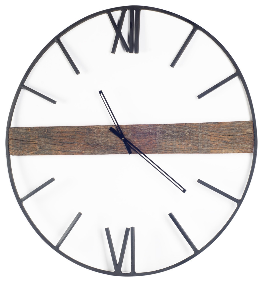 36" Round Oversize Industrial Style Wall Clock With Roman Numerals