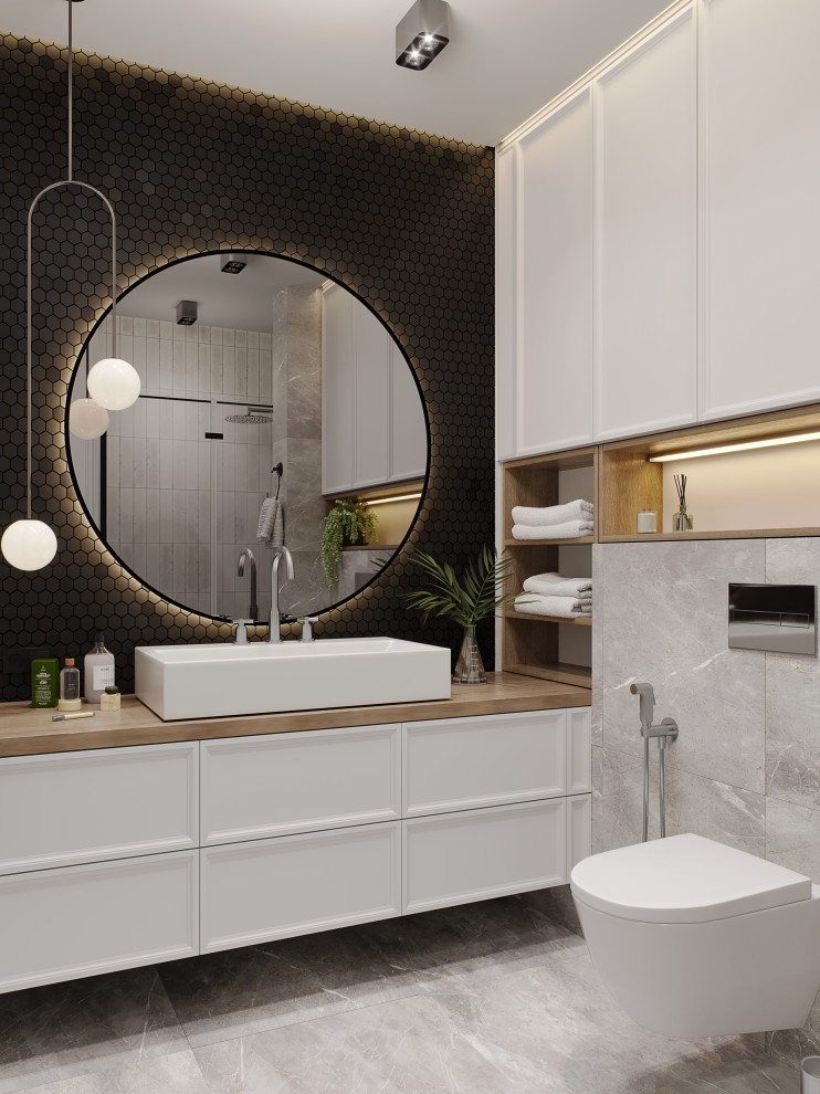 Современный санузел с душевой