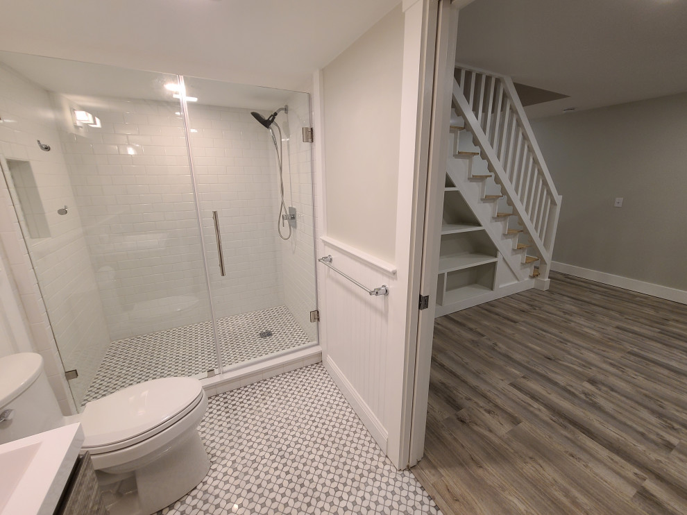 Finished basement with Bathroom Shower Tile & Vinal Floor