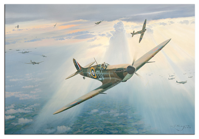Spitfire Ww2 Aviation Art World War Ii Fighter Plane Painting Giclee On Metal
